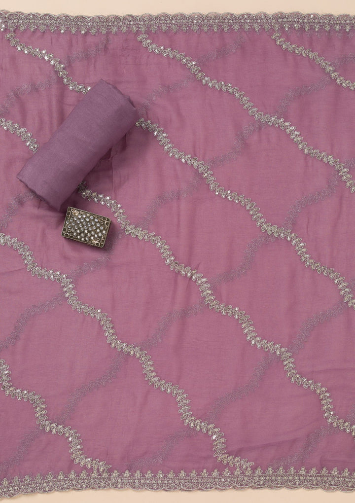 Lavender Zariwork Organza Unstitched Salwar Suit-Koskii