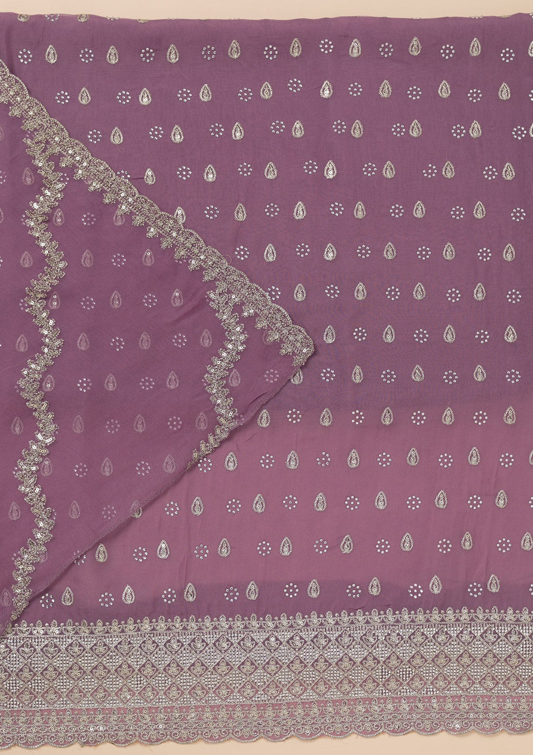 Lavender Zariwork Organza Unstitched Salwar Suit-Koskii