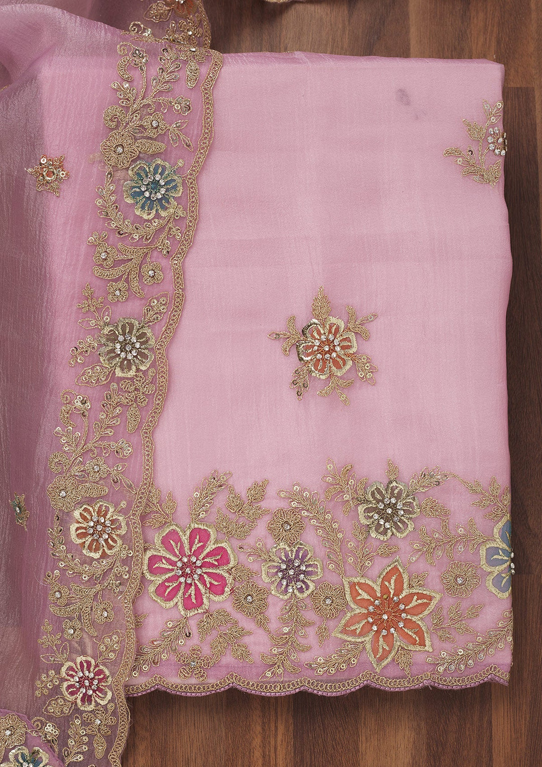 Lavender Zariwork Semi Crepe Unstitched Salwar Suit-Koskii