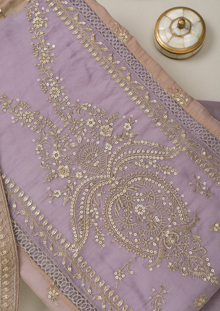 Lavender Zariwork Tissue Unstitched Salwar Suit-Koskii