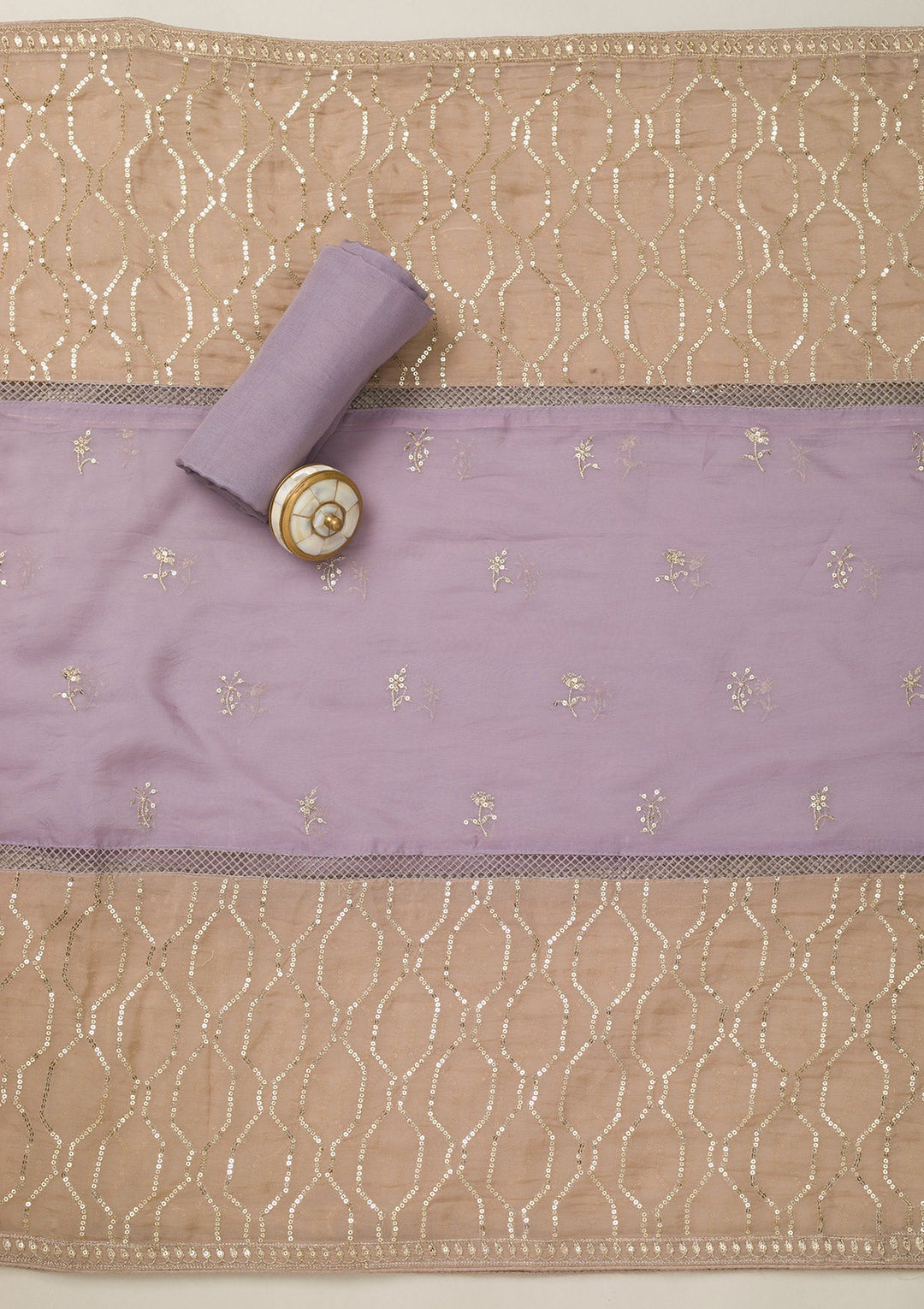 Lavender Zariwork Tissue Unstitched Salwar Suit-Koskii