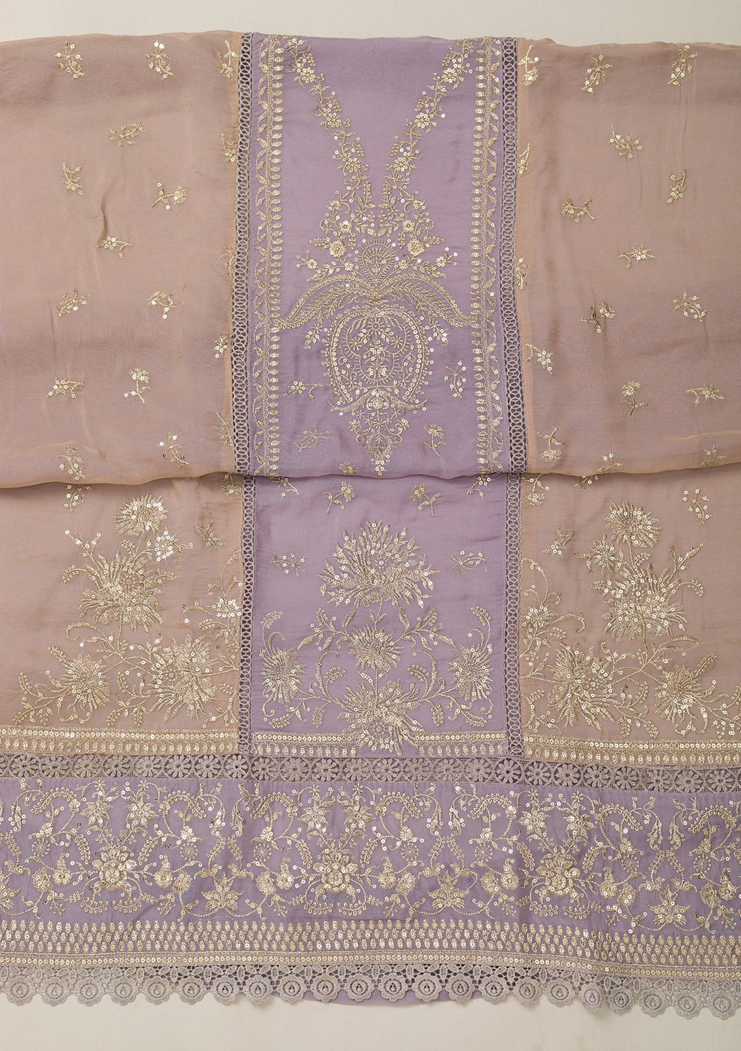 Lavender Zariwork Tissue Unstitched Salwar Suit-Koskii