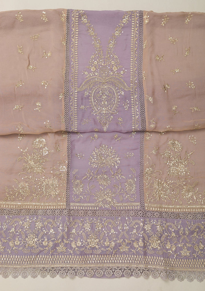 Lavender Zariwork Tissue Unstitched Salwar Suit-Koskii