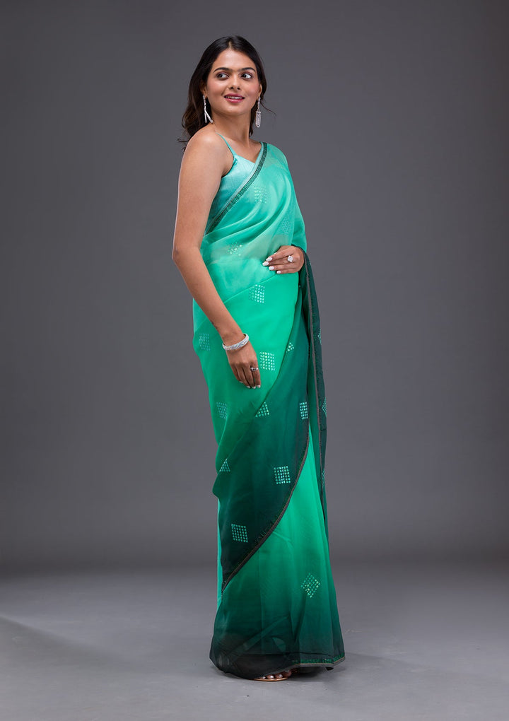 Black Swarovski Semi Crepe Designer Saree-Koskii