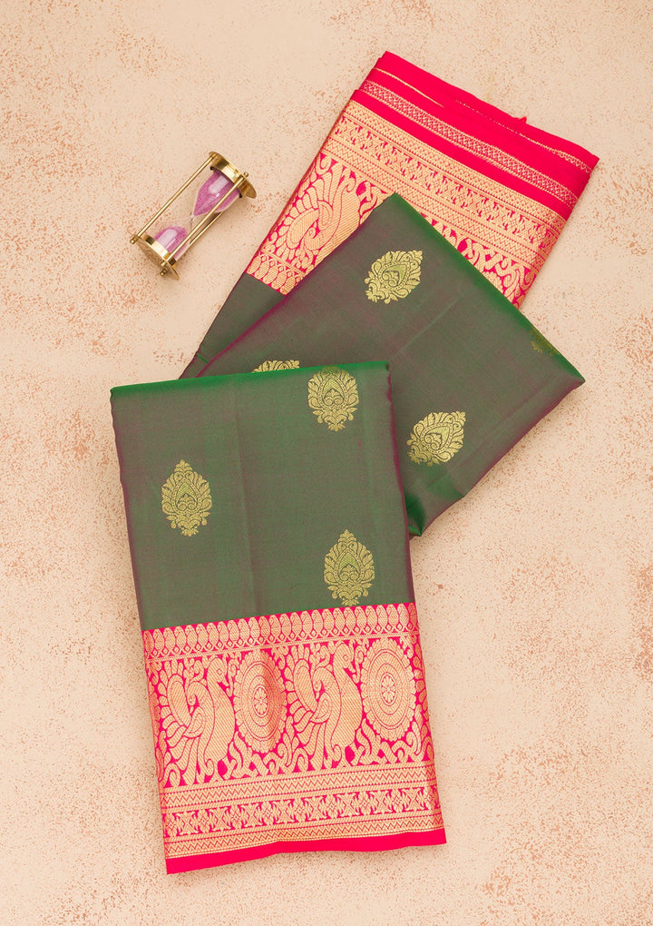 Leaf Green Zariwork Pure Silk Saree-Koskii