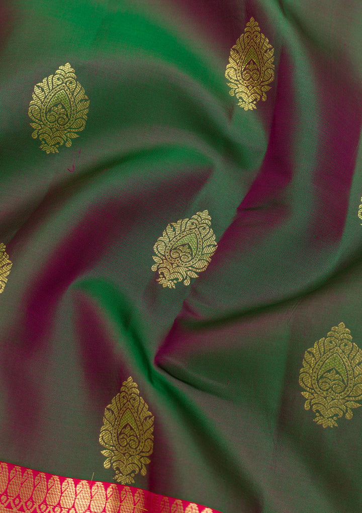 Leaf Green Zariwork Pure Silk Saree-Koskii