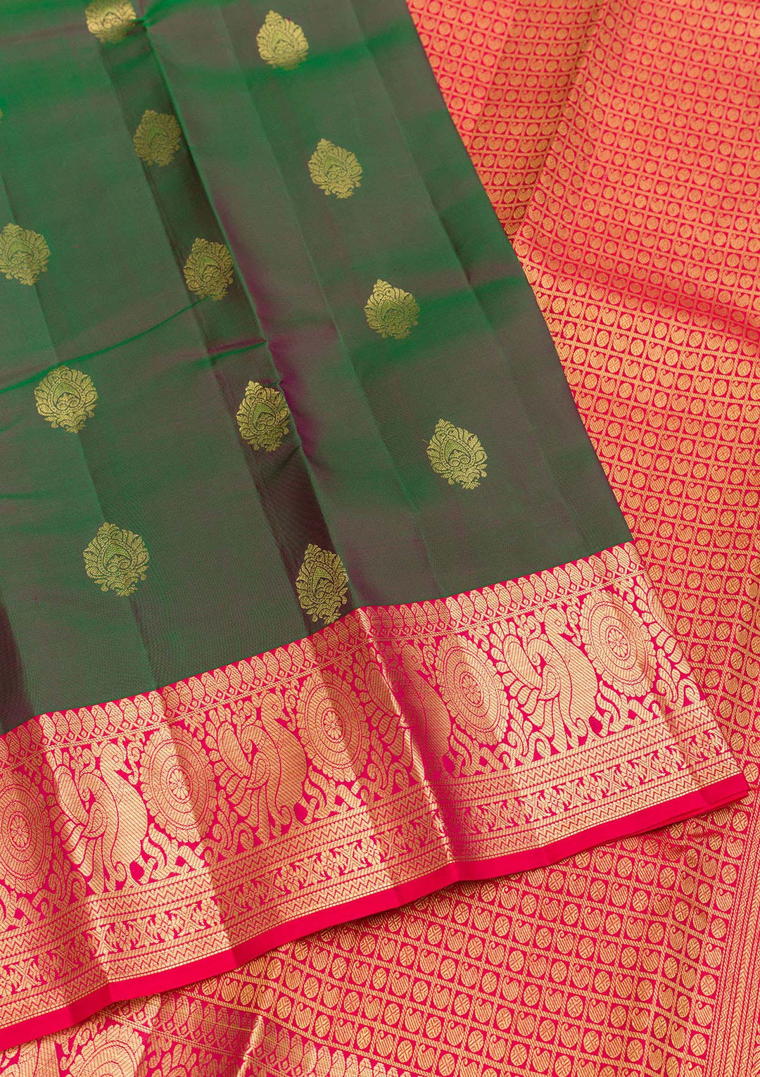 Leaf Green Zariwork Pure Silk Saree-Koskii