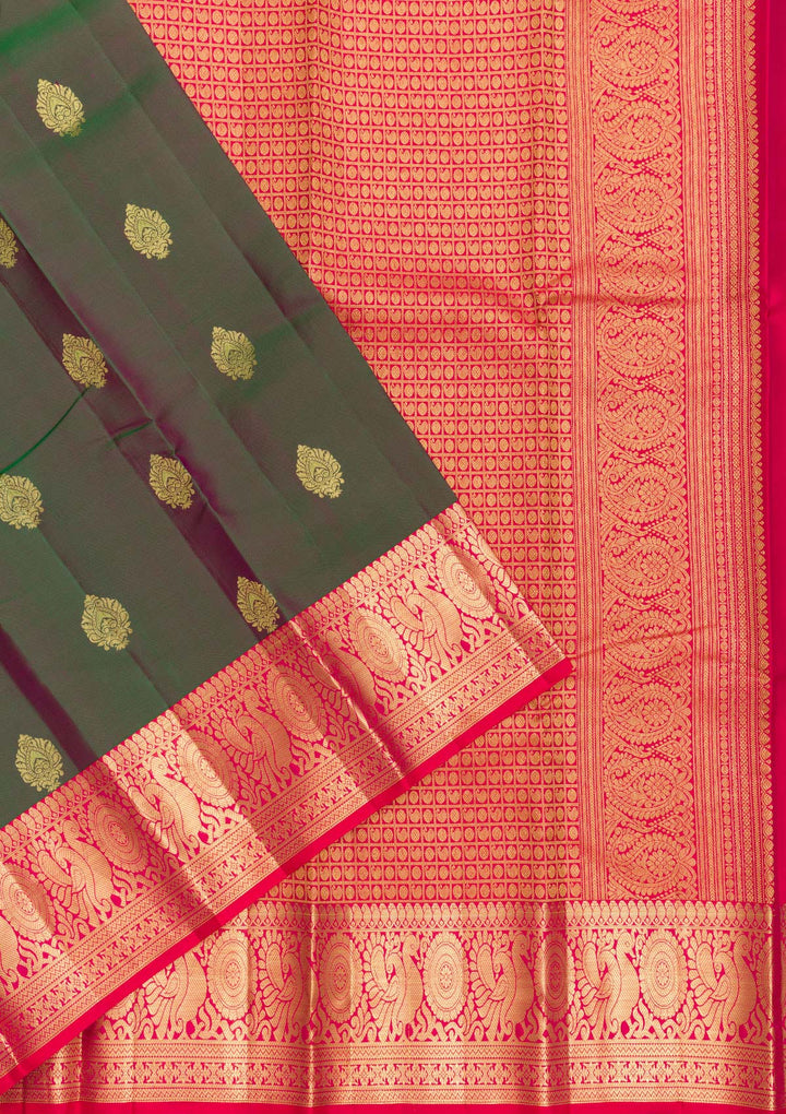 Leaf Green Zariwork Pure Silk Saree-Koskii