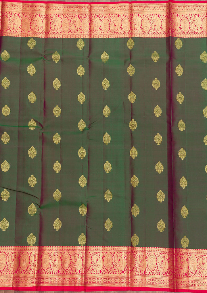 Leaf Green Zariwork Pure Silk Saree-Koskii