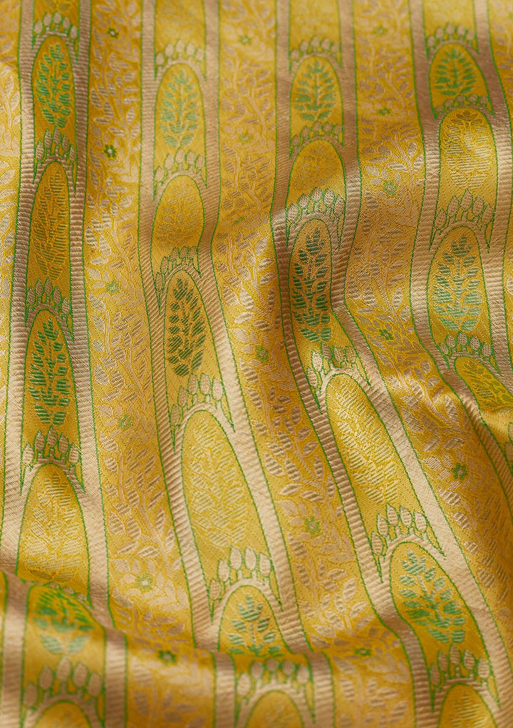 Lemon Yellow Zariwork Pure Silk Saree-Koskii