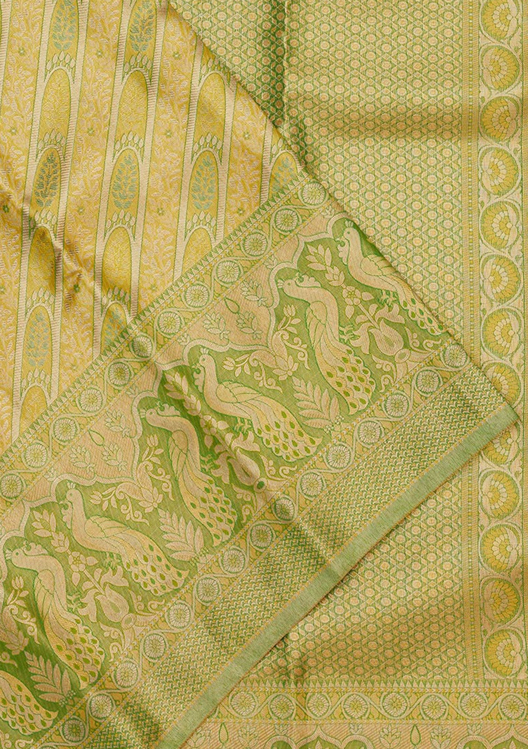 Lemon Yellow Zariwork Pure Silk Saree-Koskii