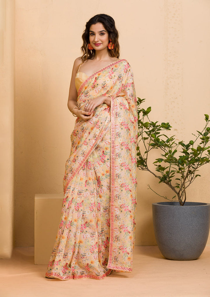 Gold Stonework Satin Designer Saree-Koskii