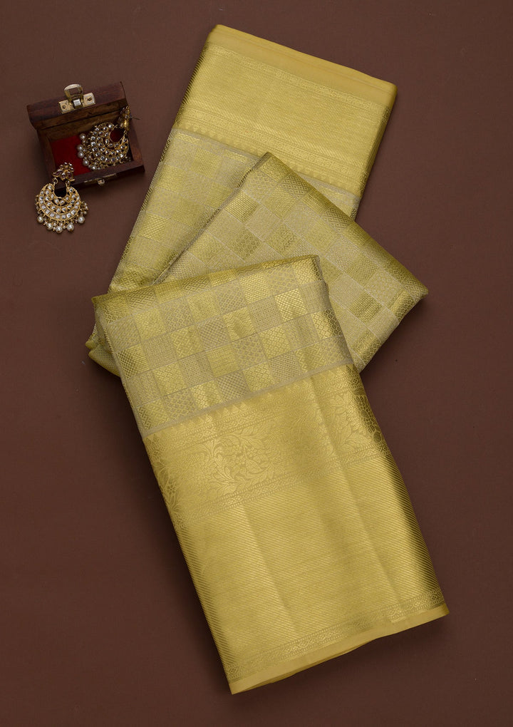Lemon Yellow Zariwork Pure Silk Saree-Koskii