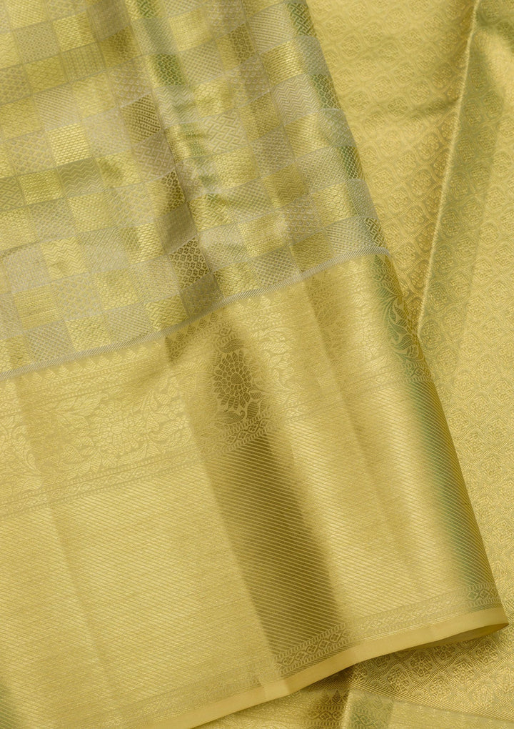 Lemon Yellow Zariwork Pure Silk Saree-Koskii