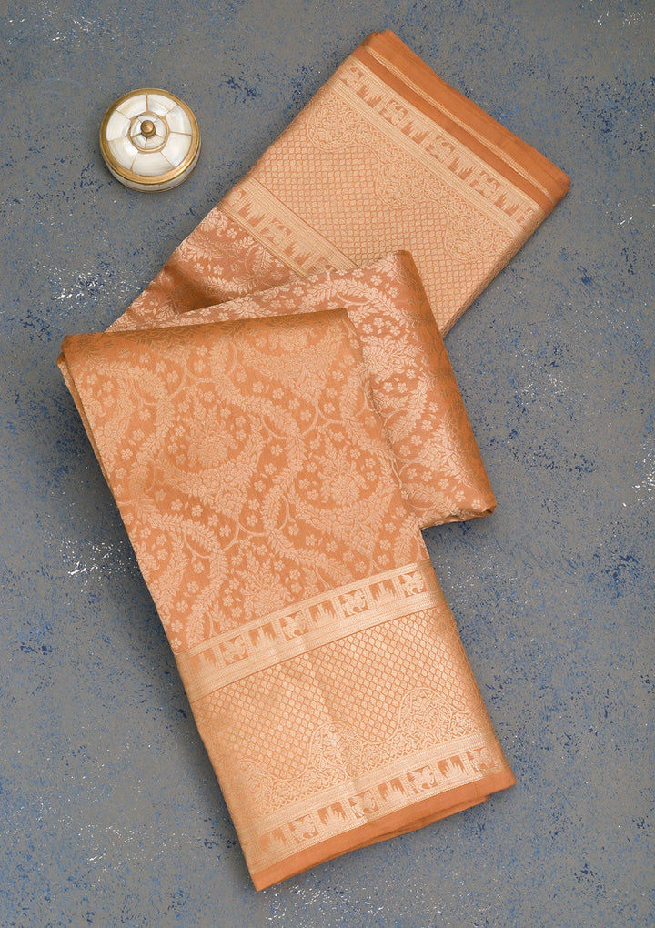 Light Brown Zariwork Pure Silk Saree-koskii
