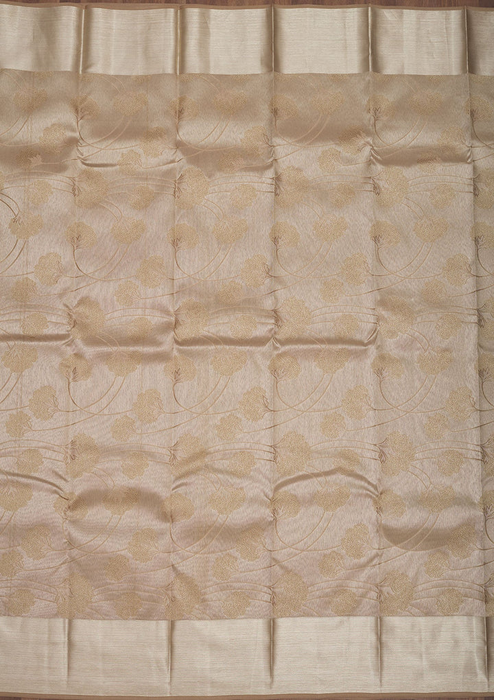 Light Brown Zariwork Pure Silk Saree-Koskii