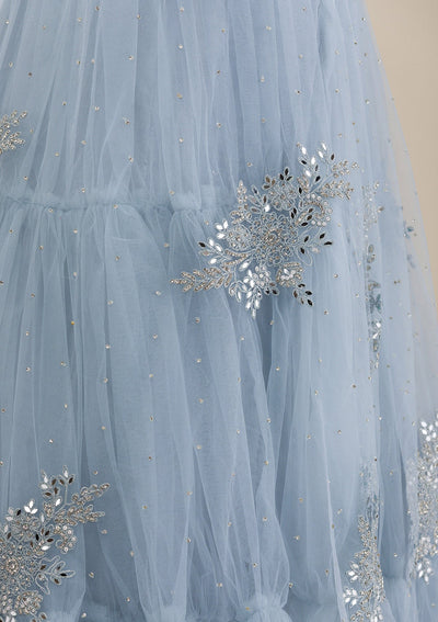 Light Grey Mirrorwork Net Gown-Koskii