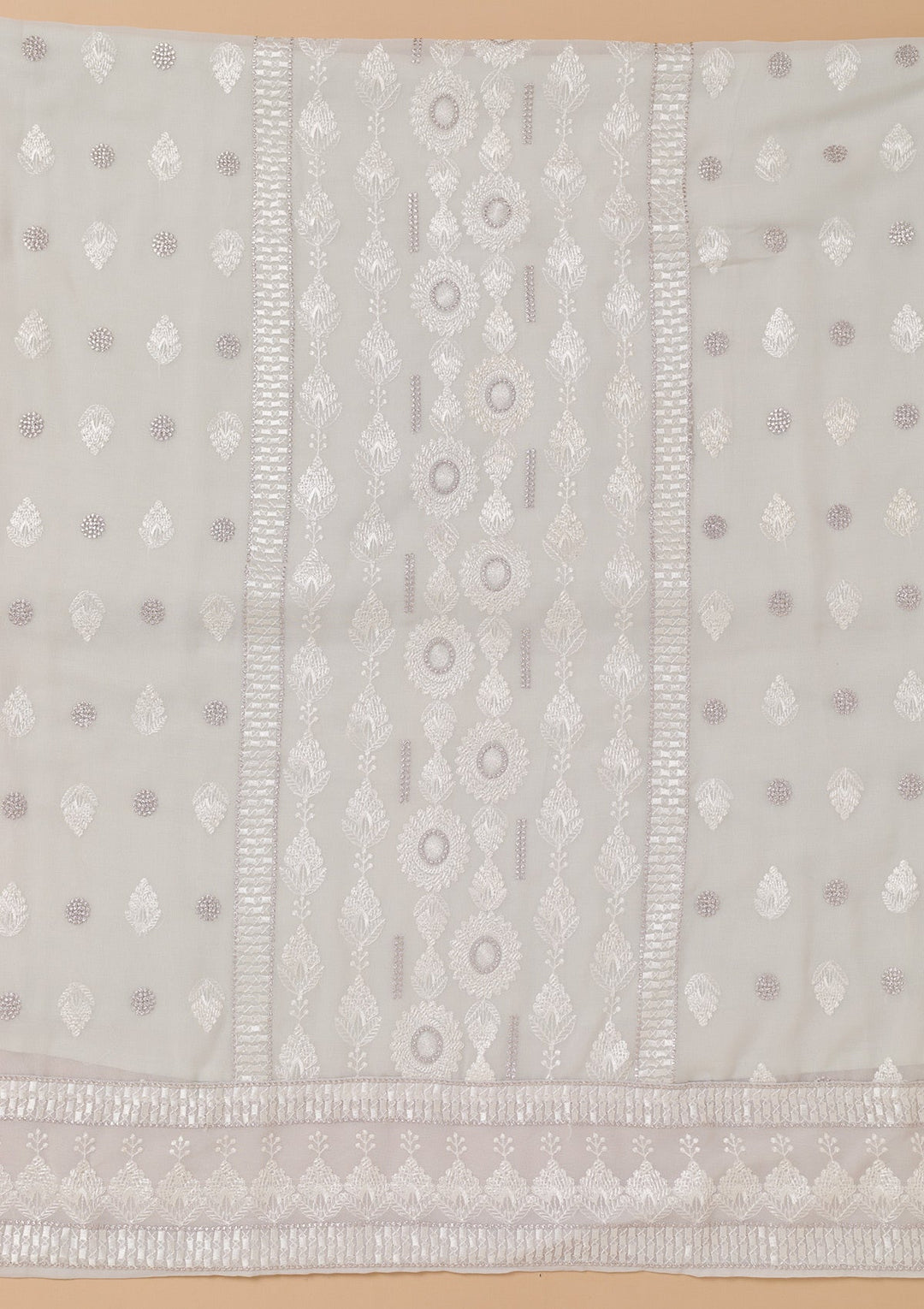 Light Grey Threadwork Georgette Unstitched Salwar Suit-Koskii