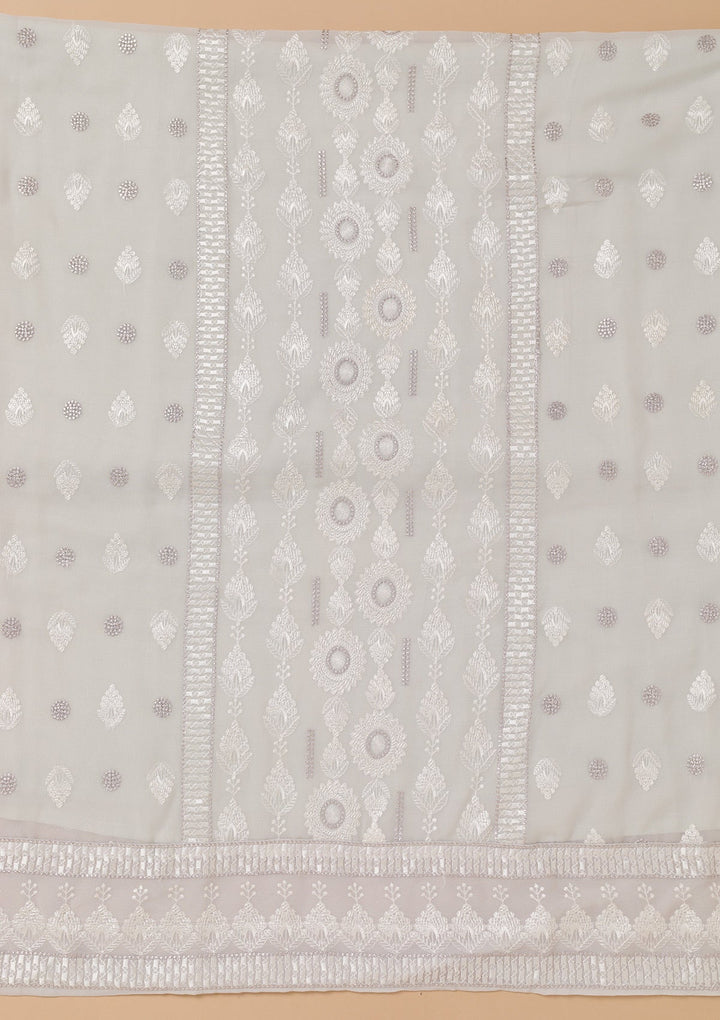 Light Grey Threadwork Georgette Unstitched Salwar Suit-Koskii
