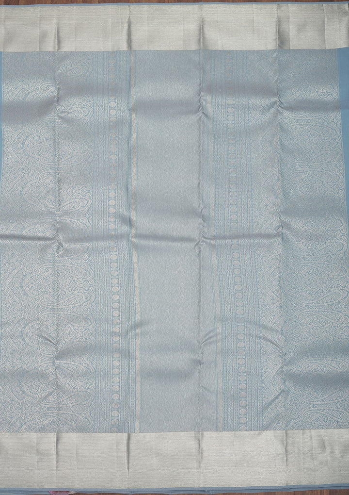 Light Grey Zariwork Pure Silk Saree-Koskii