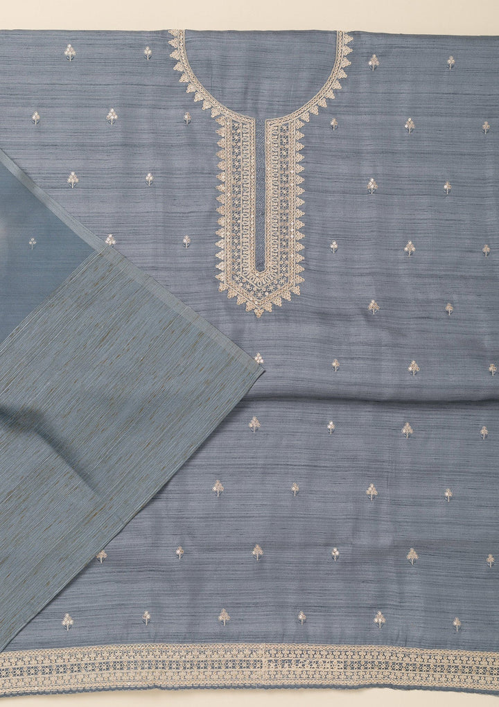 Light Grey Zariwork Soft Silk Unstitched Salwar Suit-Koskii