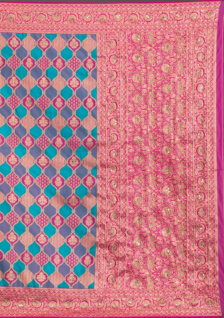 Magenta Pink Cutdana Art Silk Saree-Koskii