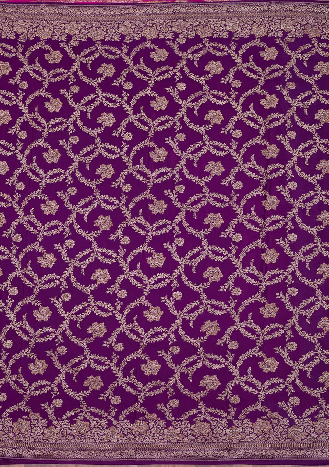 Magenta Pink Zariwork Pure Silk Saree-Koskii