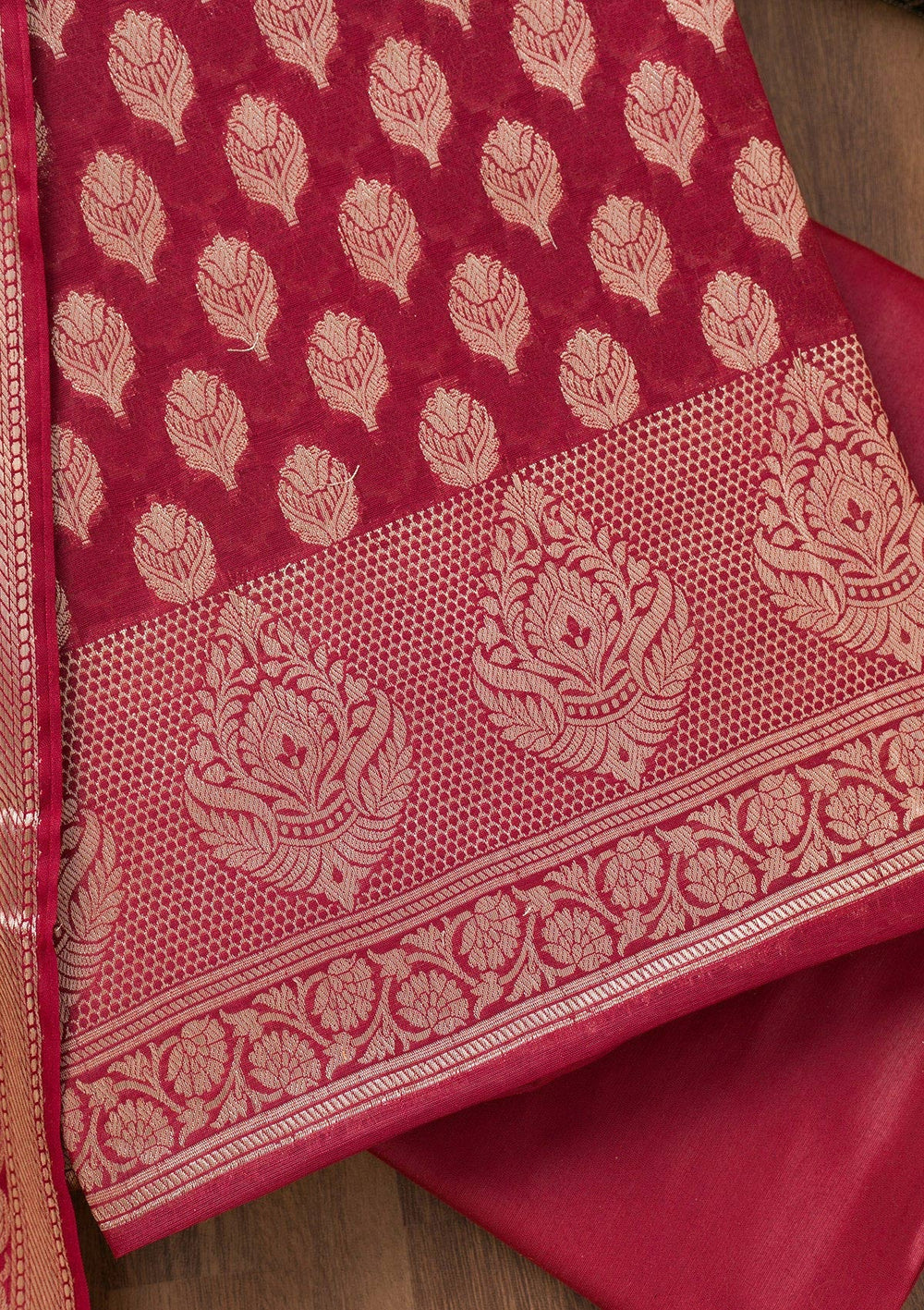 Maroon Printed Banarasi Unstitched Salwar Suit-Koskii