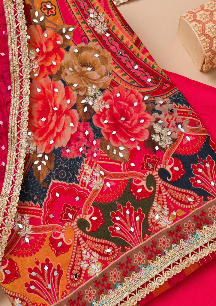Maroon Printed Georgette Unstitched Salwar Suit-Koskii