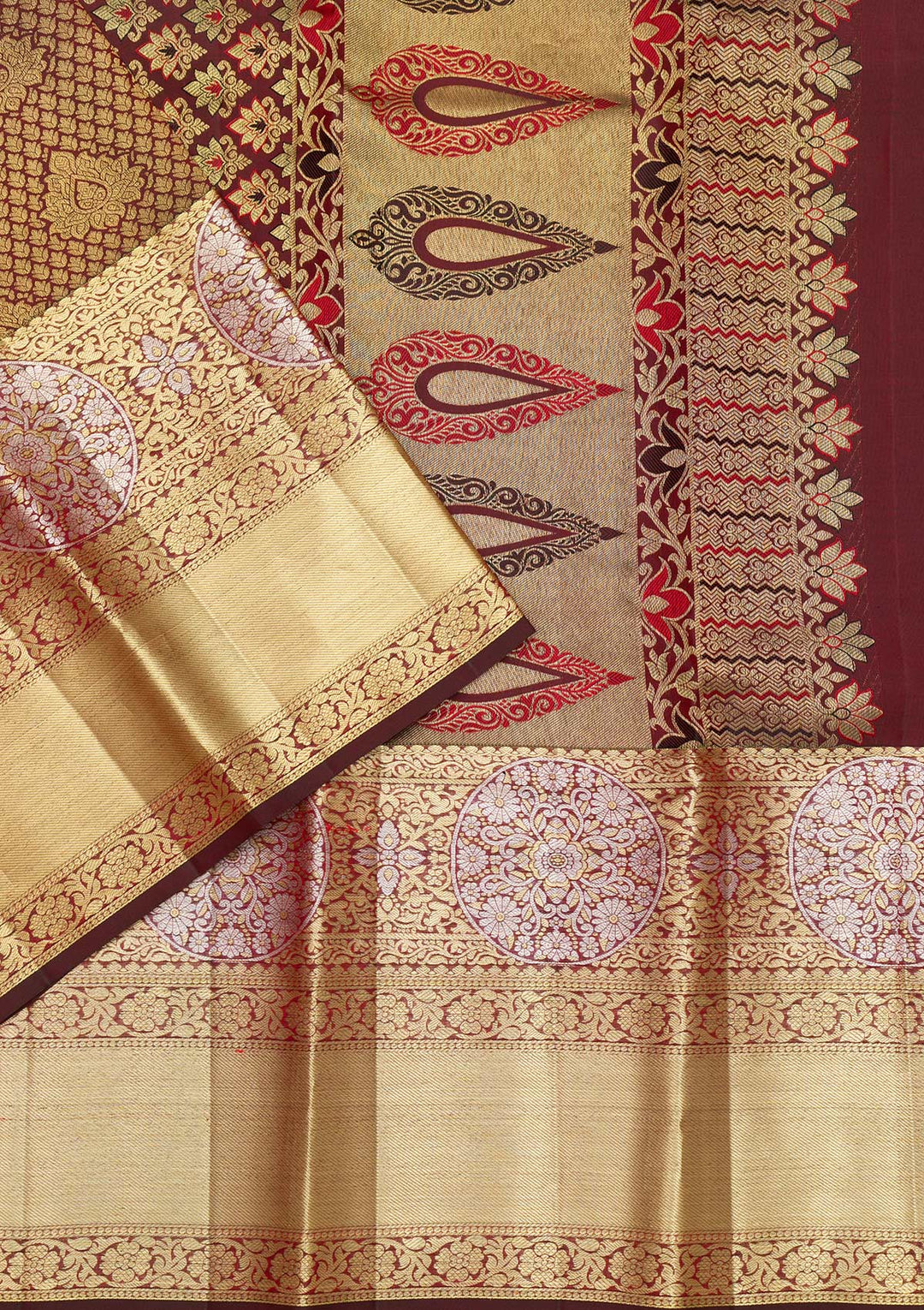 Maroon Zariwork Pure Silk Saree-Koskii