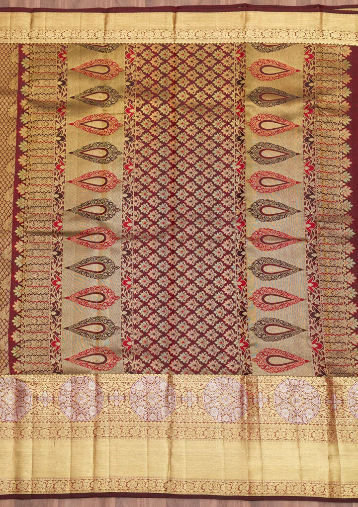 Maroon Zariwork Pure Silk Saree-Koskii