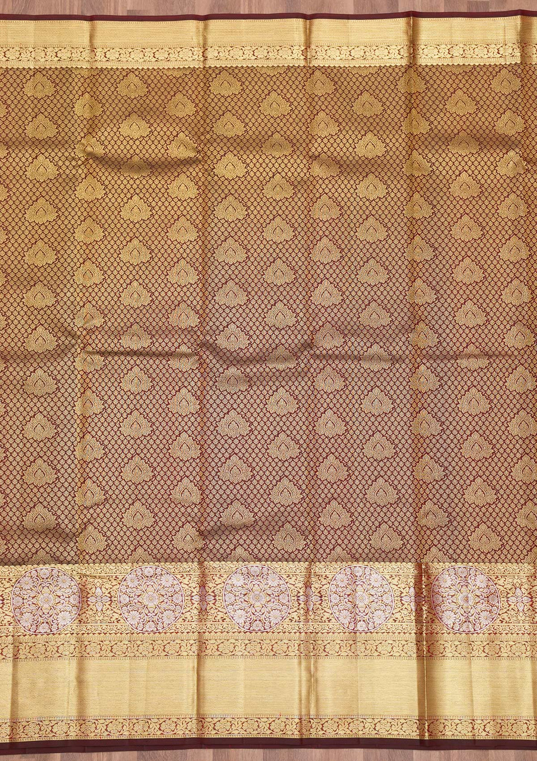 Maroon Zariwork Pure Silk Saree-Koskii