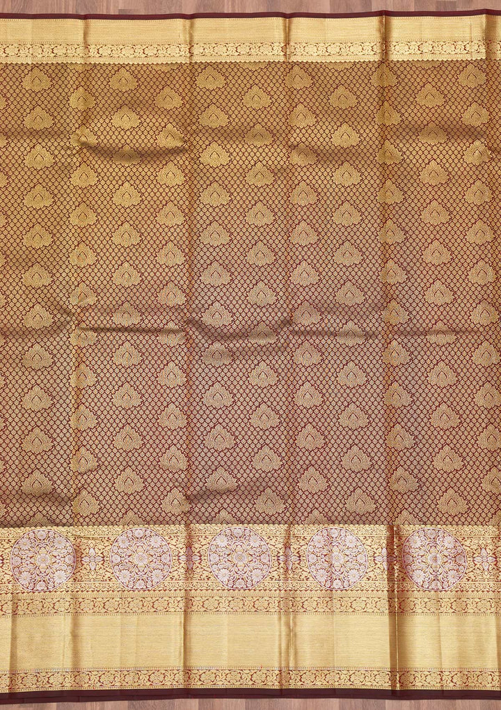 Maroon Zariwork Pure Silk Saree-Koskii