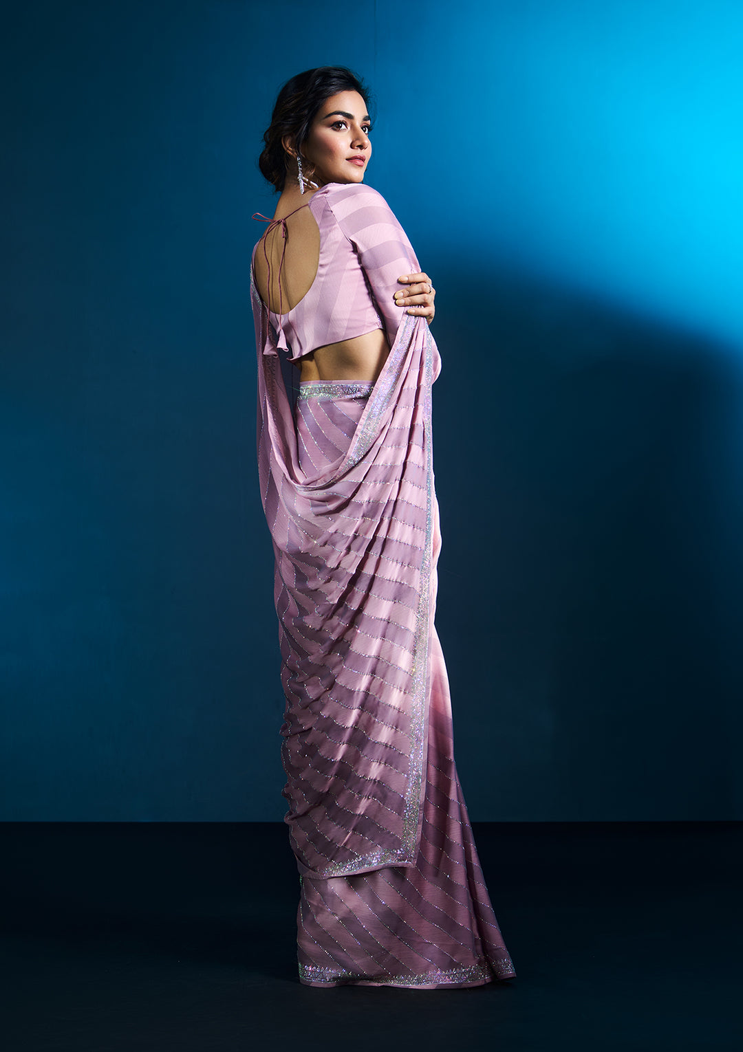 Mauve Swarovski Satin Designer Saree