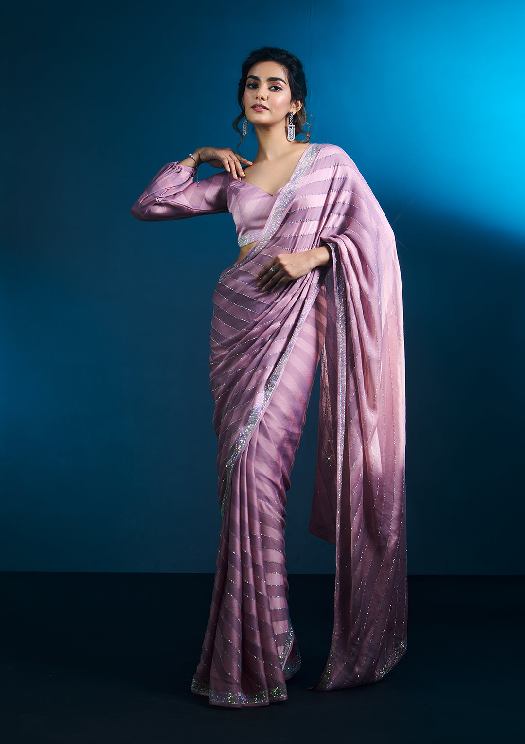 Mauve Swarovski Satin Designer Saree