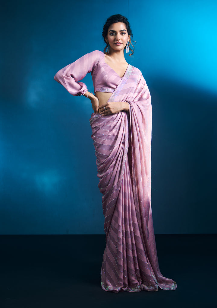 Mauve Swarovski Satin Designer Saree