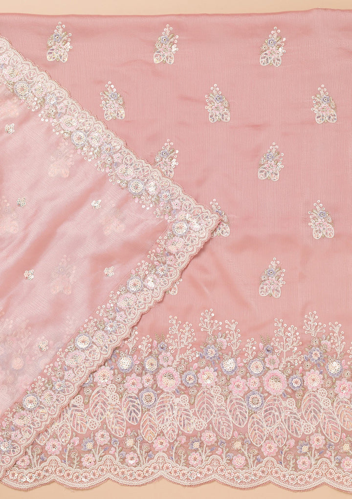 Mauve Threadwork Semi Crepe Unstitched Salwar Kameez-Koskii