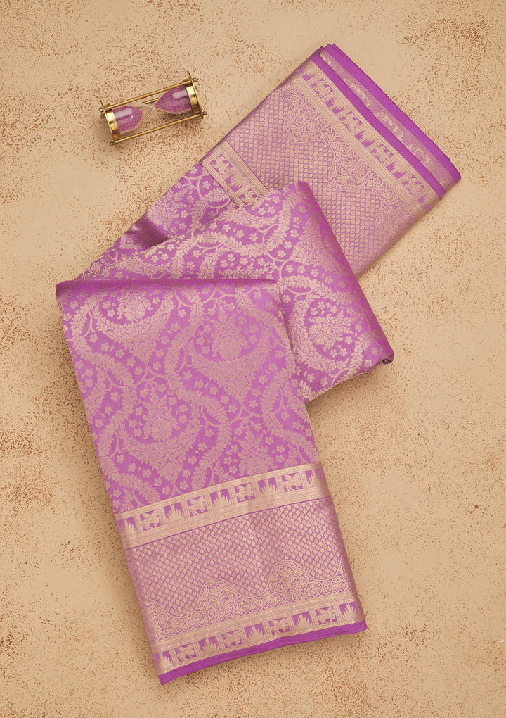 Lavender Zariwork Pure Silk Saree-Koskii
