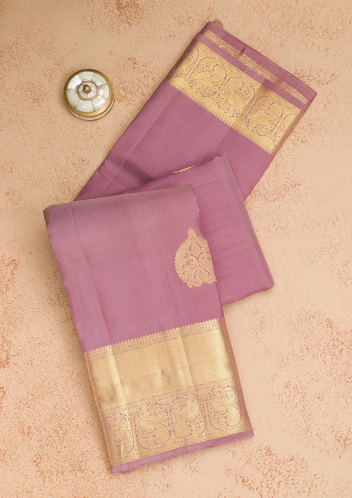 Mauve Zariwork Pure Silk Saree-Koskii