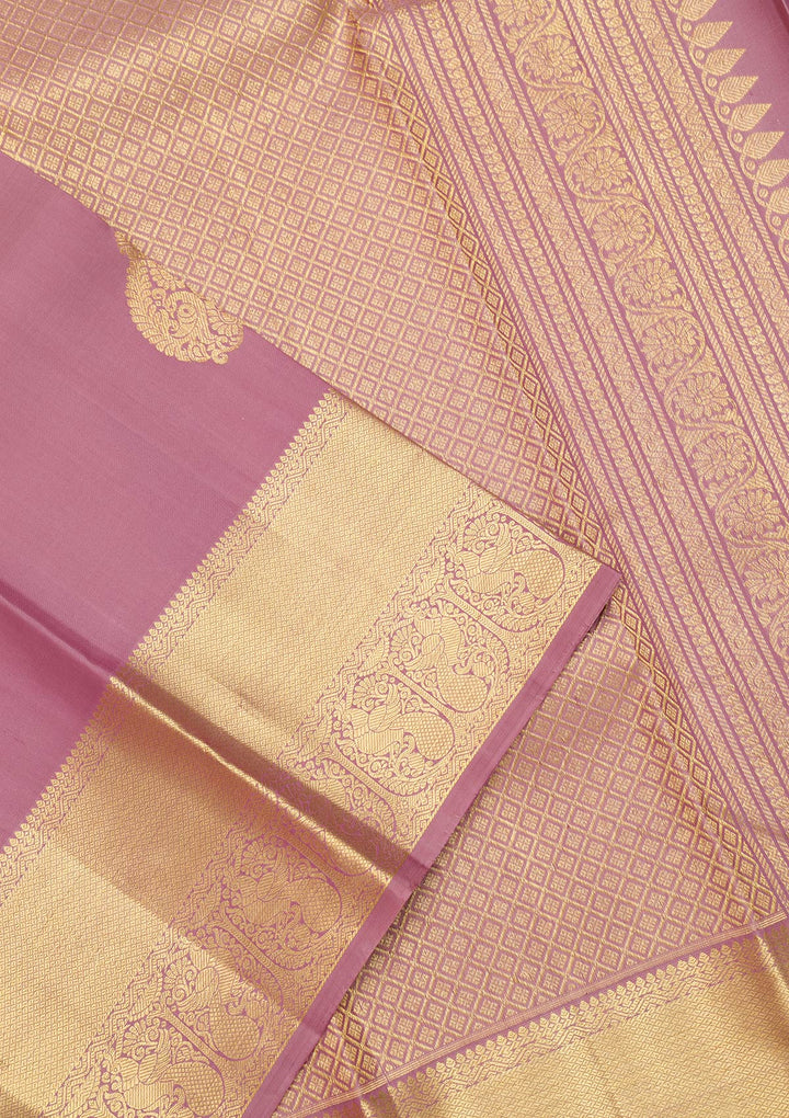 Mauve Zariwork Pure Silk Saree-Koskii