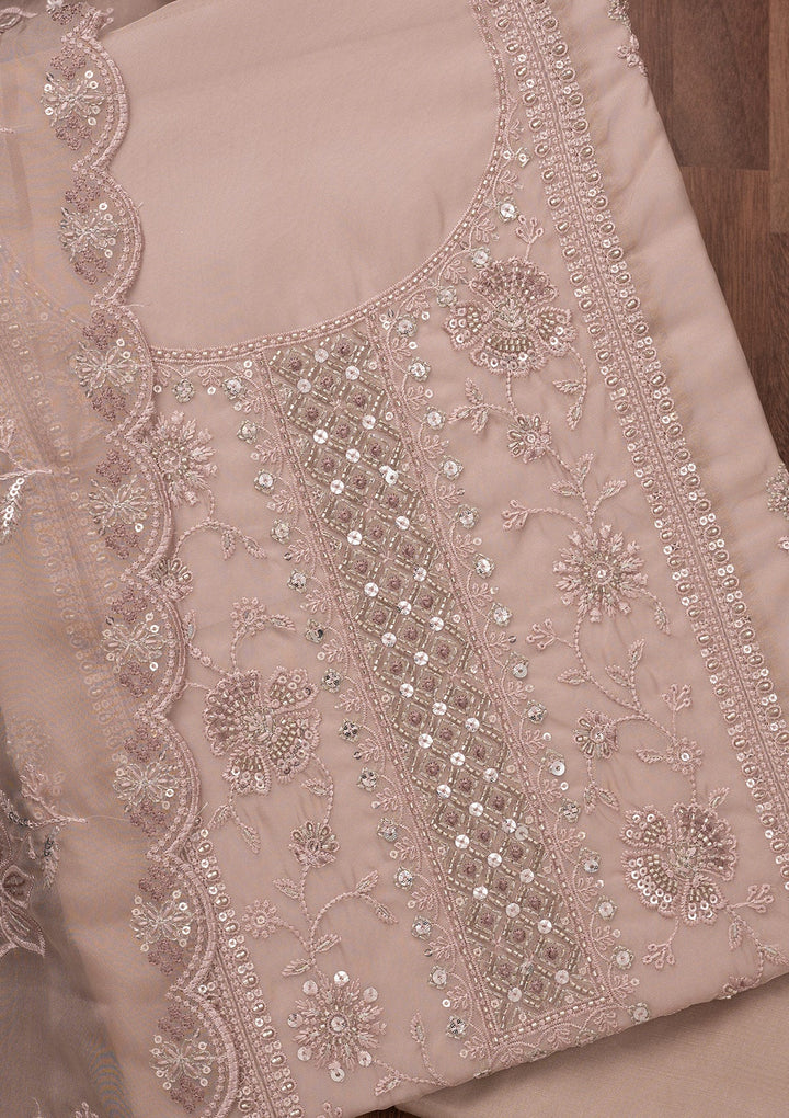 Mauve Zariwork Semi Crepe Unstitched Salwar Suit-Koskii