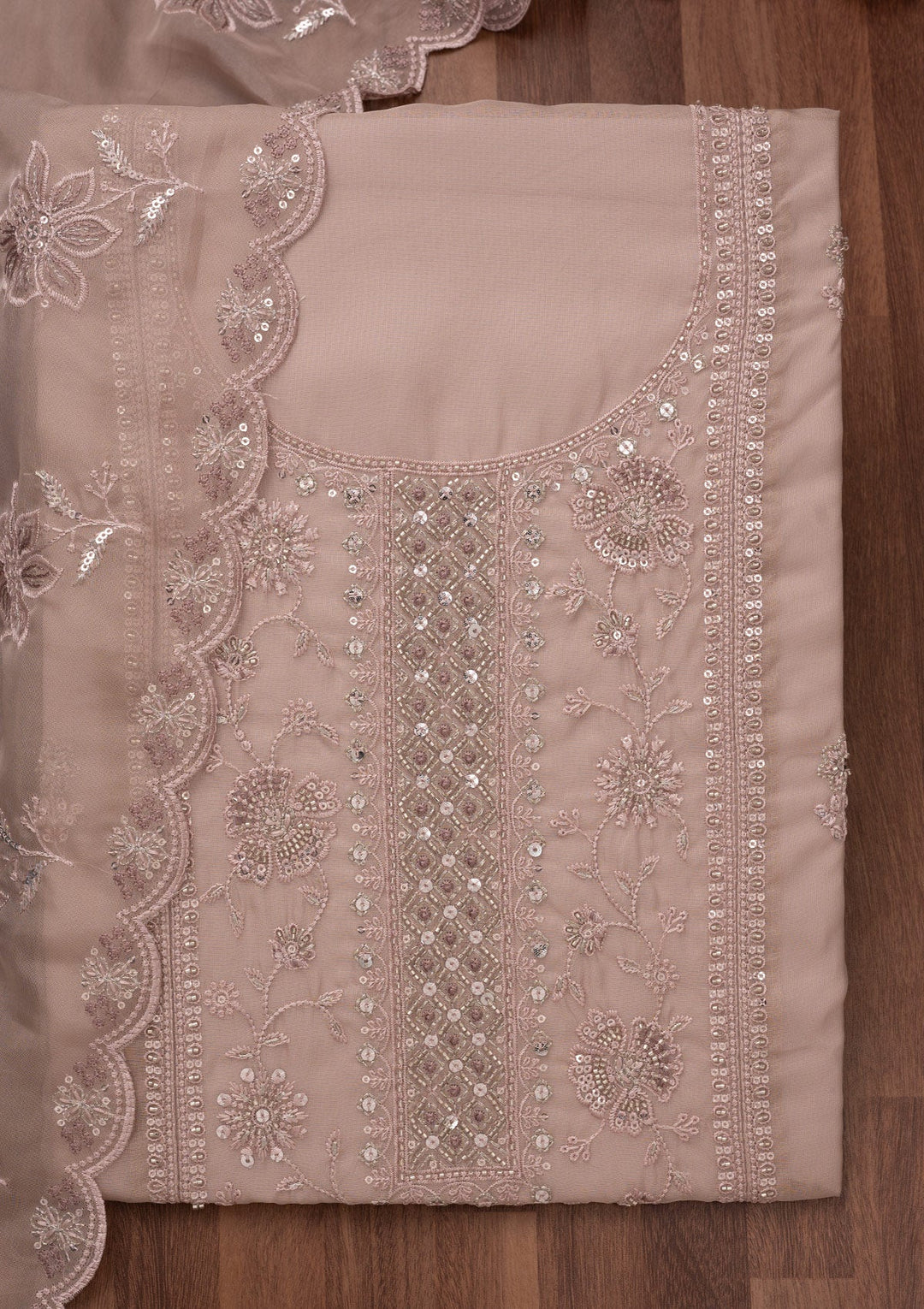 Mauve Zariwork Semi Crepe Unstitched Salwar Suit-Koskii
