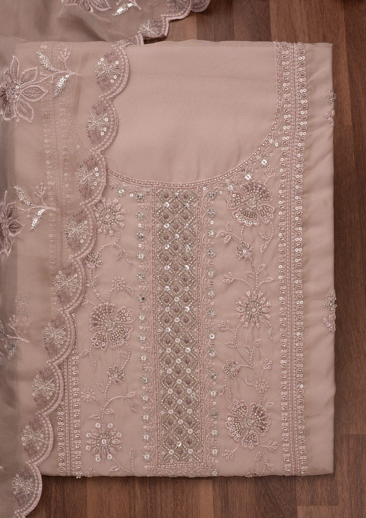 Mauve Zariwork Semi Crepe Unstitched Salwar Suit-Koskii