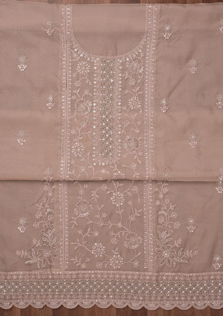 Mauve Zariwork Semi Crepe Unstitched Salwar Suit-Koskii