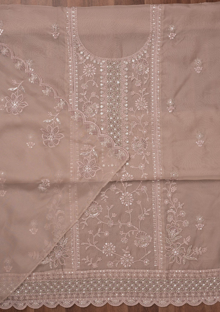 Mauve Zariwork Semi Crepe Unstitched Salwar Suit-Koskii