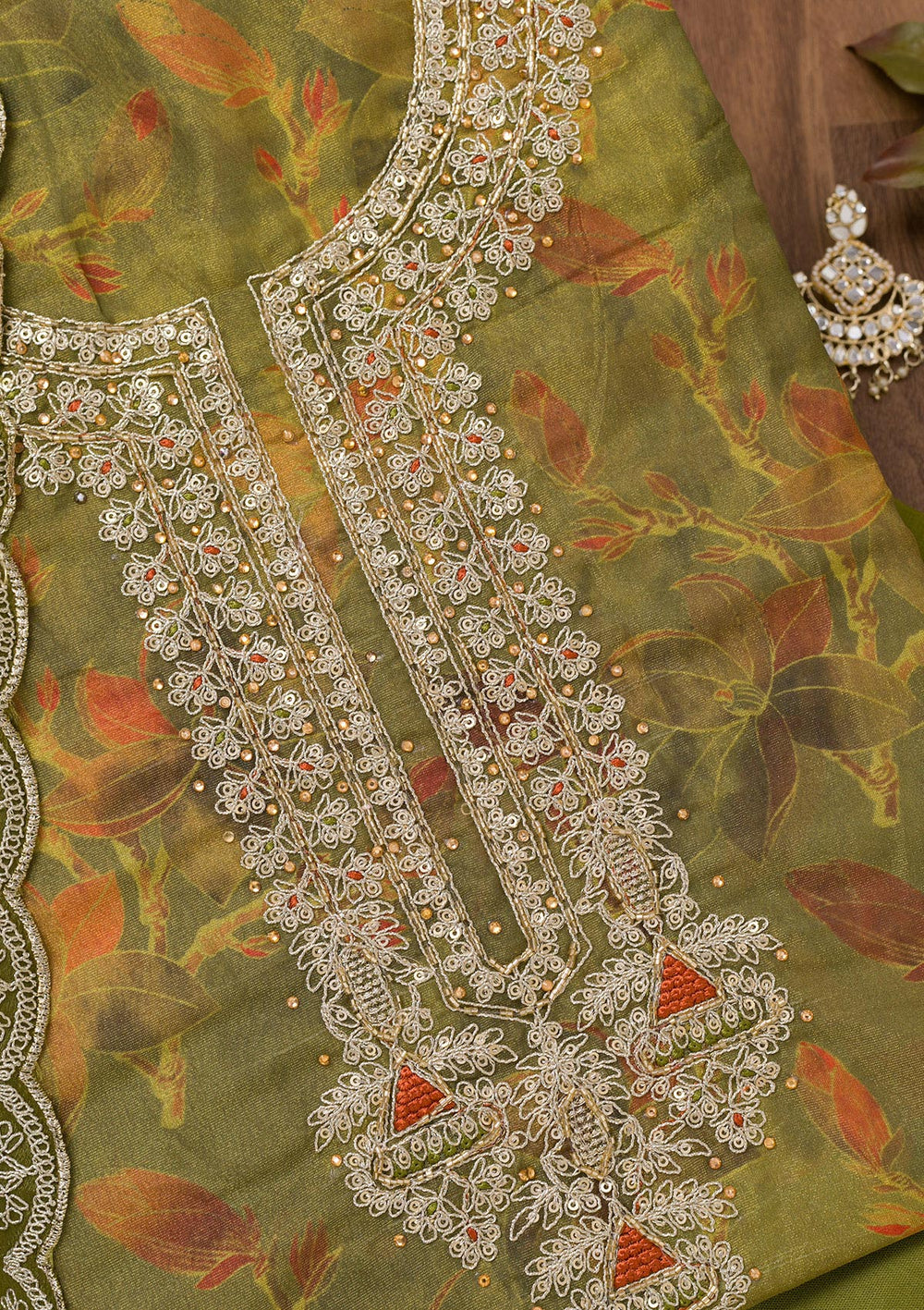 Mehendi Printed Tissue Unstitched Salwar Suit-Koskii