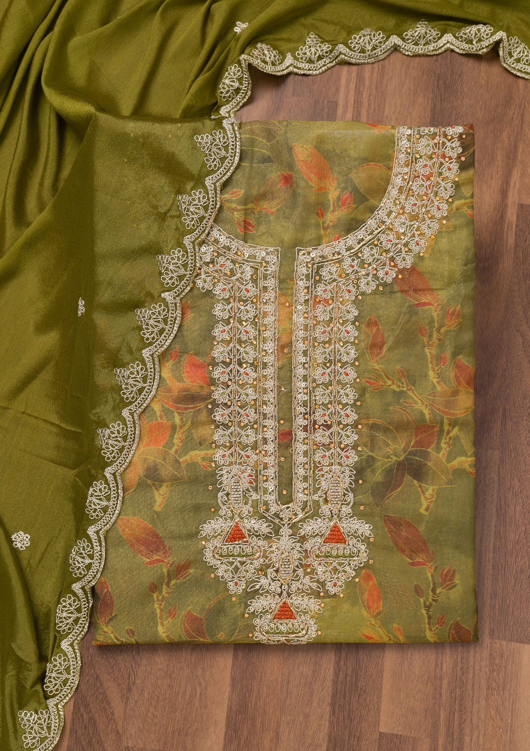 Mehendi Printed Tissue Unstitched Salwar Suit-Koskii