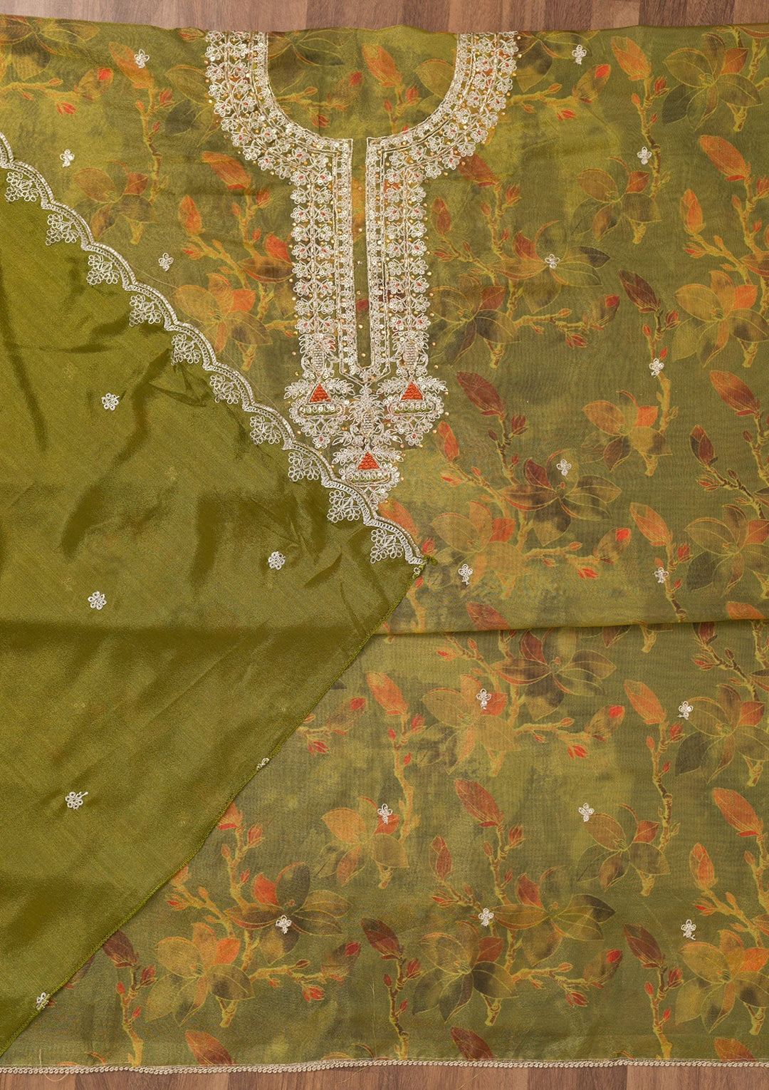 Mehendi Printed Tissue Unstitched Salwar Suit-Koskii