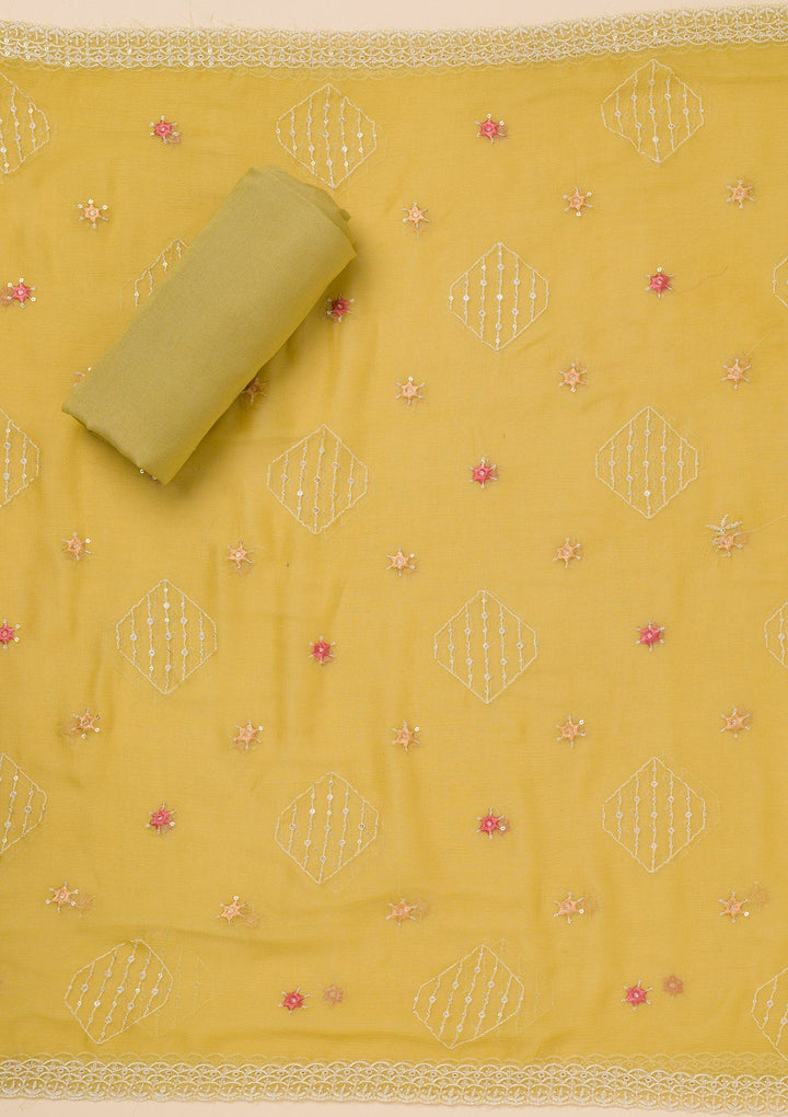 Mehendi Threadwork Organza Unstitched Salwar Suit-Koskii