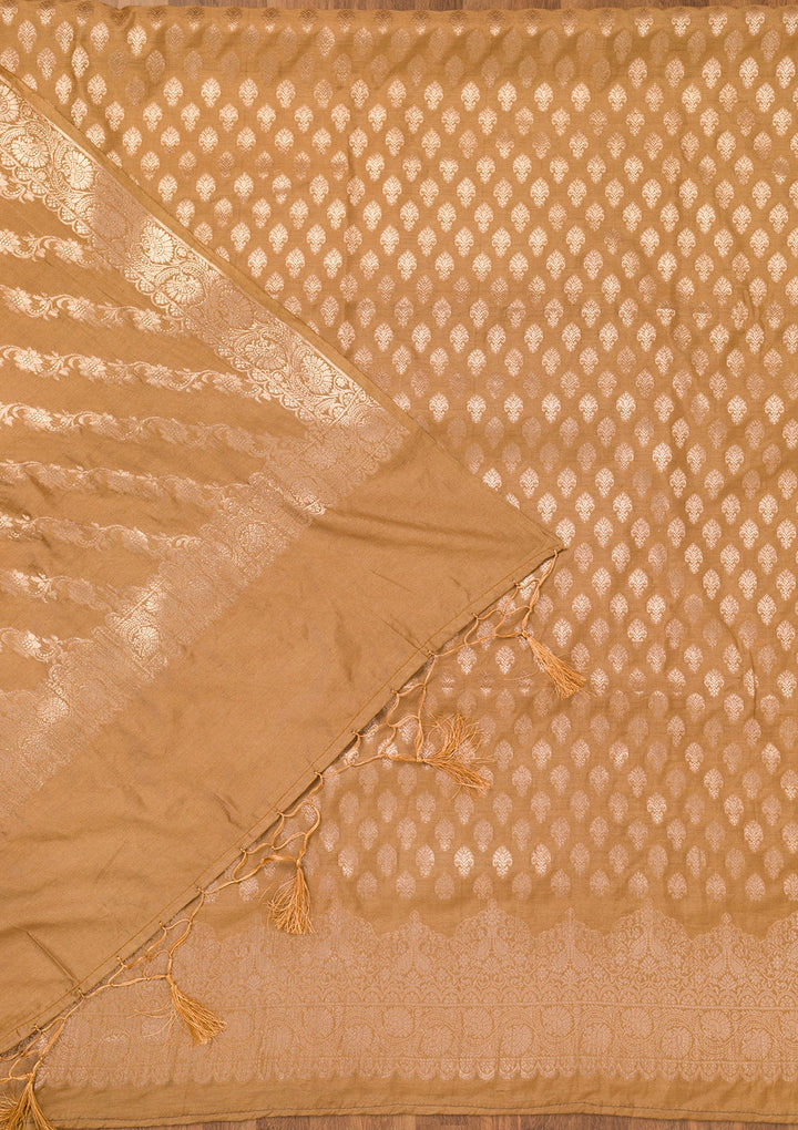 Mehendi Zariwork Banarasi Unstitched Salwar Suit-Koskii